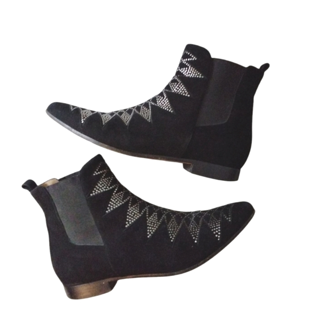 IRO Black Suede Silver Sudded Ankle Boots Women's Black Booties Sz 6.5